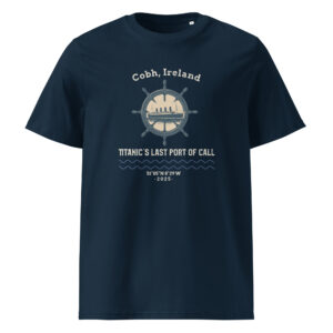 Cobh Titanic t-shirt with vintage ship design and historic Irish quote