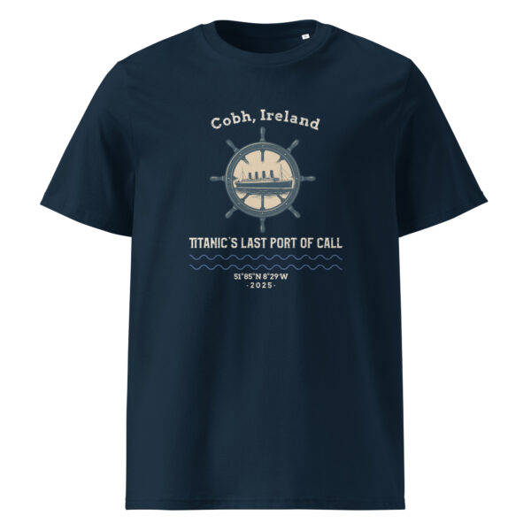 Cobh Titanic t-shirt with vintage ship design and historic Irish quote