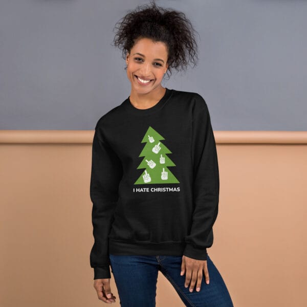 Funny “I Hate Christmas” Jumper | Rude Xmas Sweater with Hand Gesture Tree - Image 2