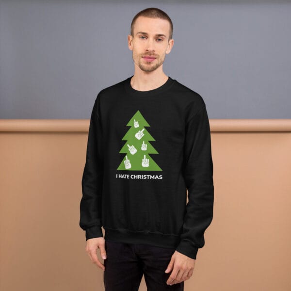 Funny “I Hate Christmas” Jumper | Rude Xmas Sweater with Hand Gesture Tree - Image 3