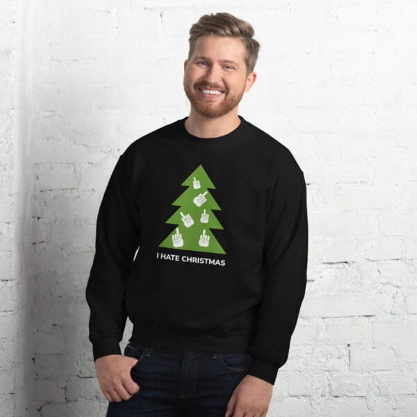 Funny “I Hate Christmas” Jumper | Rude Xmas Sweater with Hand Gesture Tree - Image 6