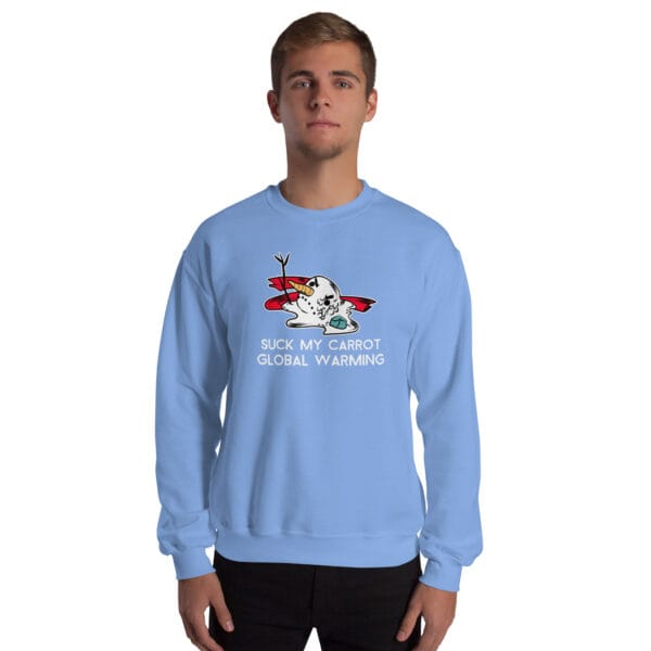 Melting snowman Christmas jumper with rude carrot pun