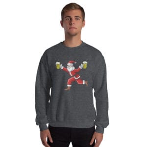 Santa holding beers and running on a funny Christmas jumper
