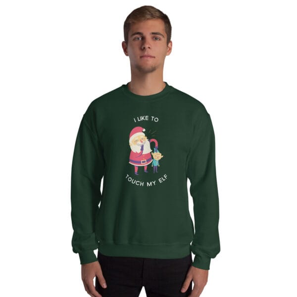 Cartoon Santa touching elf on rude Christmas jumper