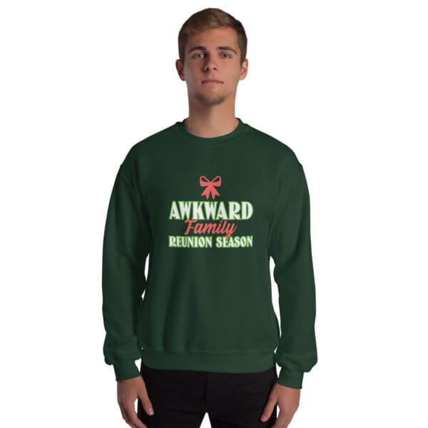 Funny family-themed Christmas jumper with awkward reunion text