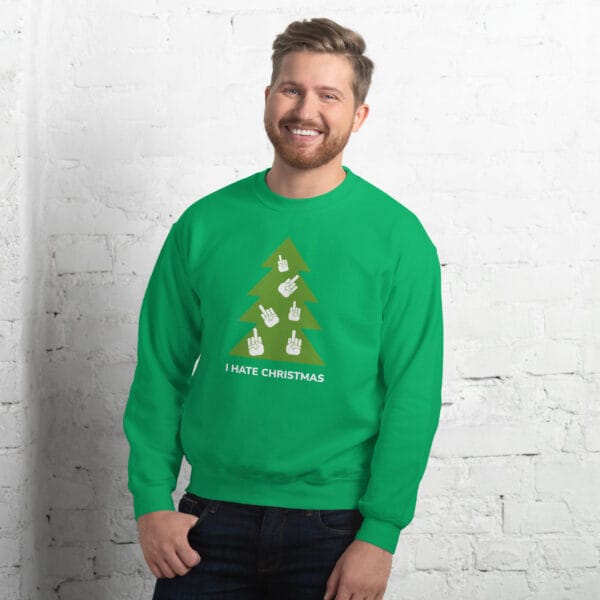 Funny “I Hate Christmas” Jumper | Rude Xmas Sweater with Hand Gesture Tree - Image 11