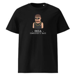Funny Ibiza Final Boss t-shirt with “Completed It Mate” text for party and holiday wear